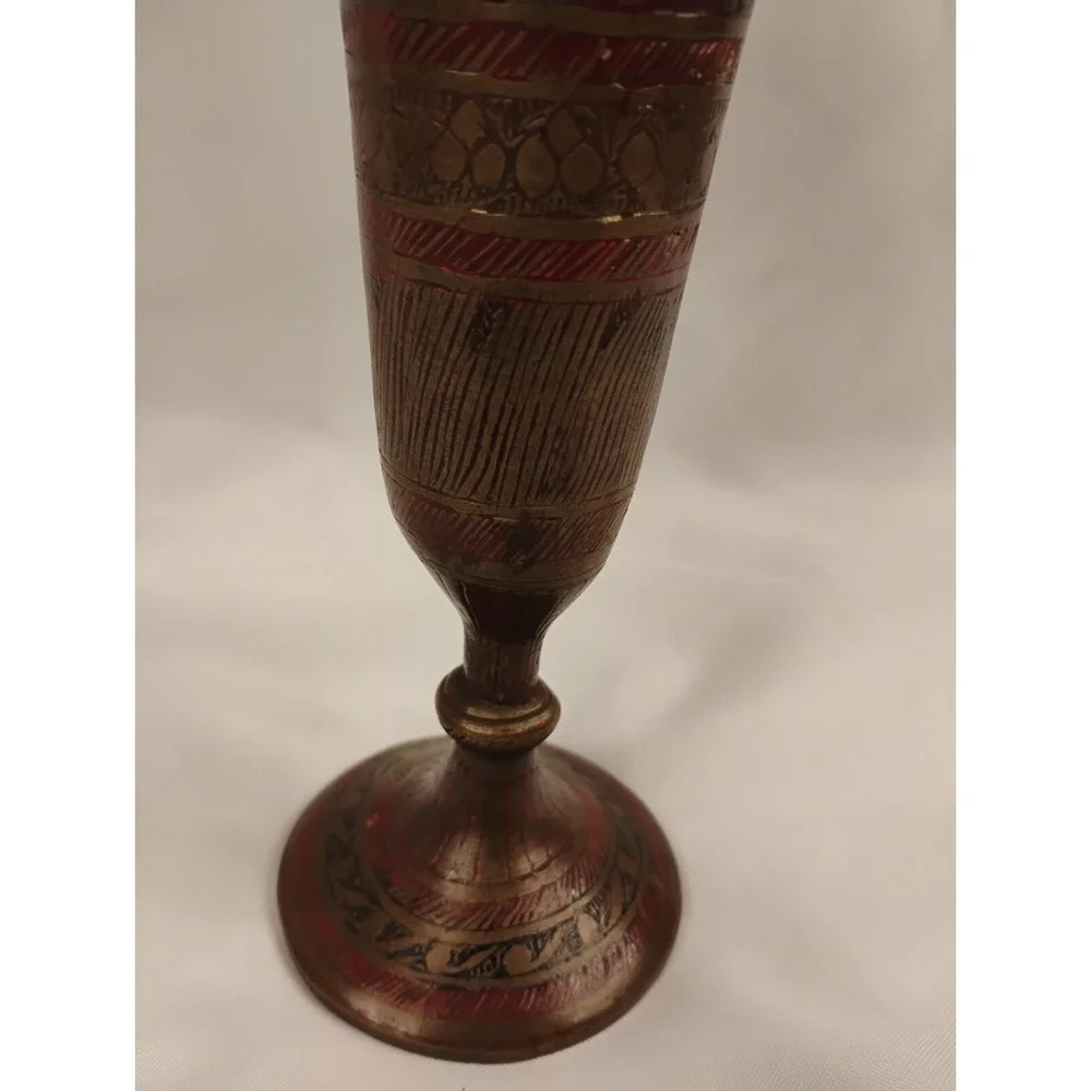 Beautiful Vintage Etched Brass 8 1/4in Peacock Floral Vase Stamped India